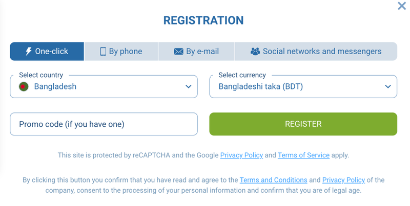 Register on 1xbet Bangladesh website
